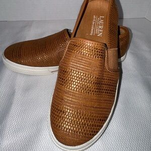 Lauren Ralph Lauren Jinny Woven Slip On Sneakers Size 6 Brown Comfort Shoes